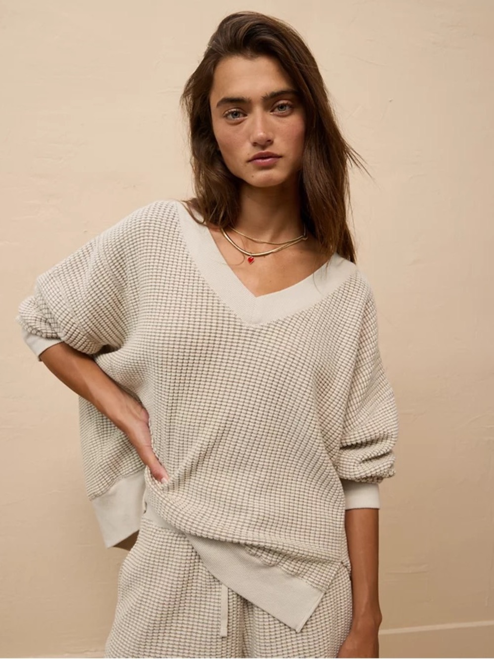 AE Big Hug V-Neck Waffle Sweatshirt New Size XS